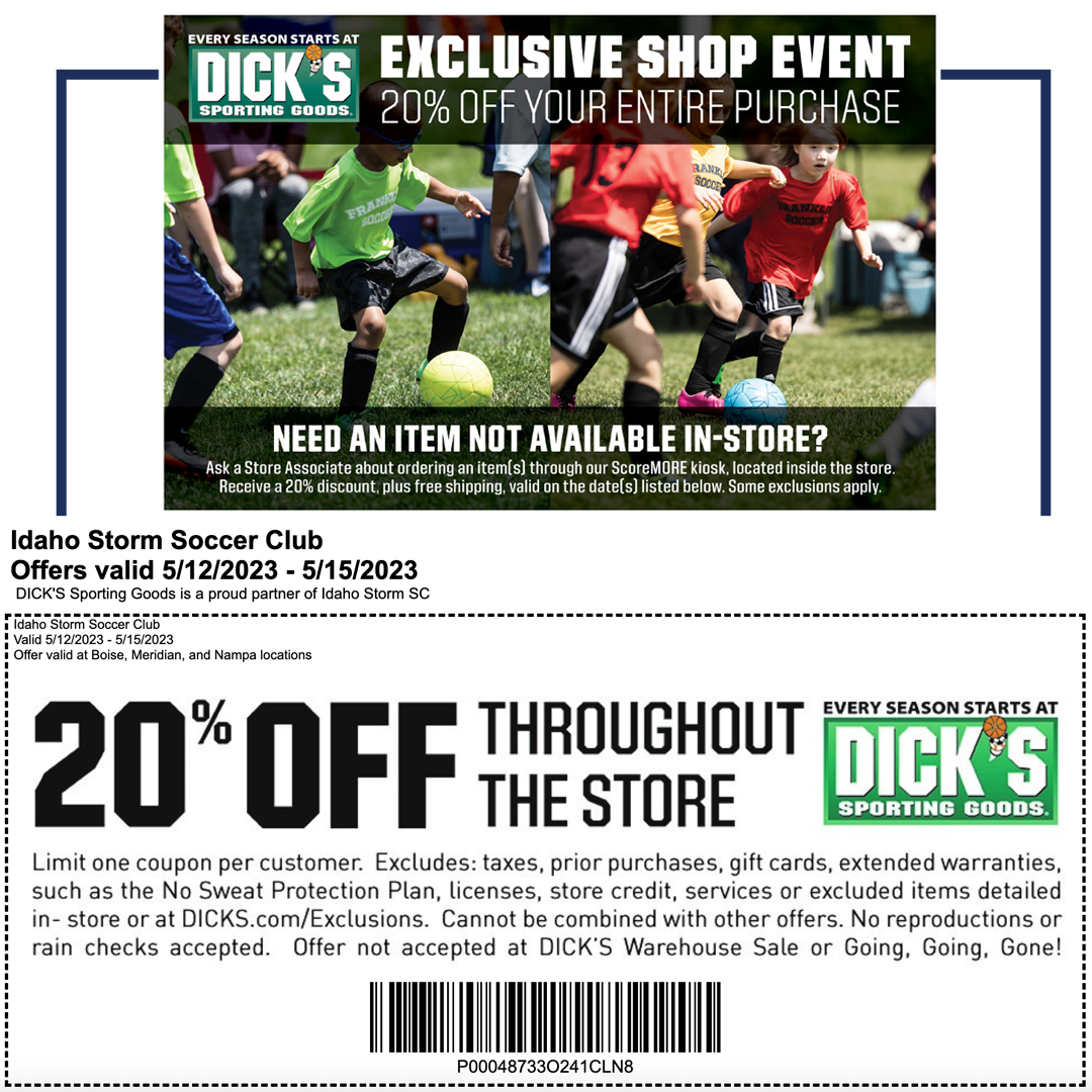 DICK’S Coupon Weekend Idaho Storm Soccer Club